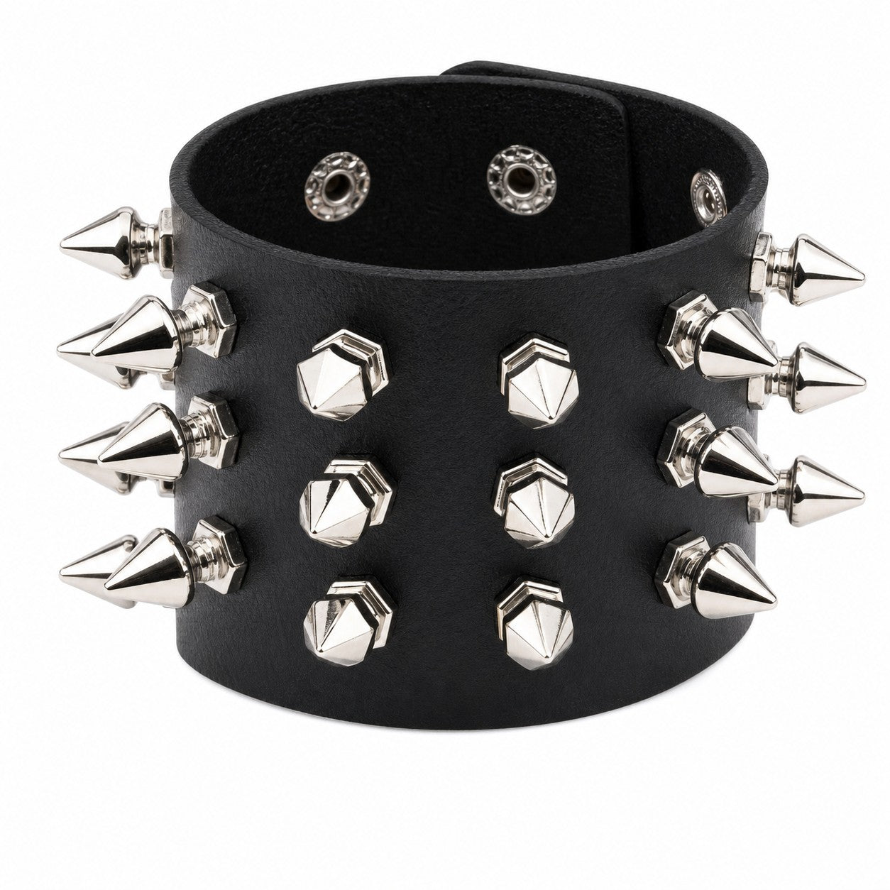 Wide Spiked Leather Cuff Bracelet (Black/Red)