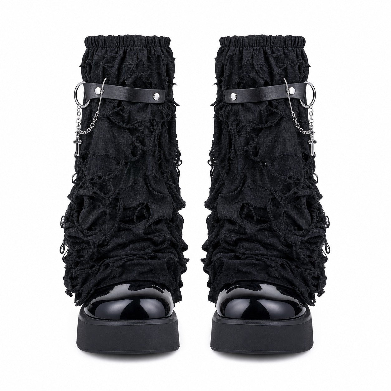 Ripped Distressed Leg Warmers with Cross Charm