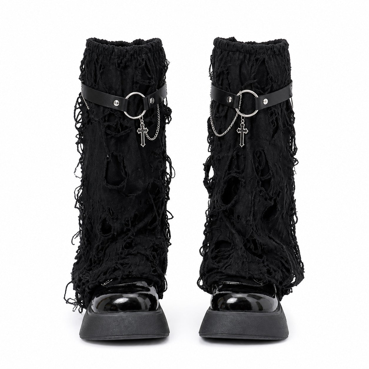 subcultural-hot-girls-y2k-lolita-leg-warmers-perforated-leg-rings-leg-sleeves-sock-covers-dark-style-pile-socks black