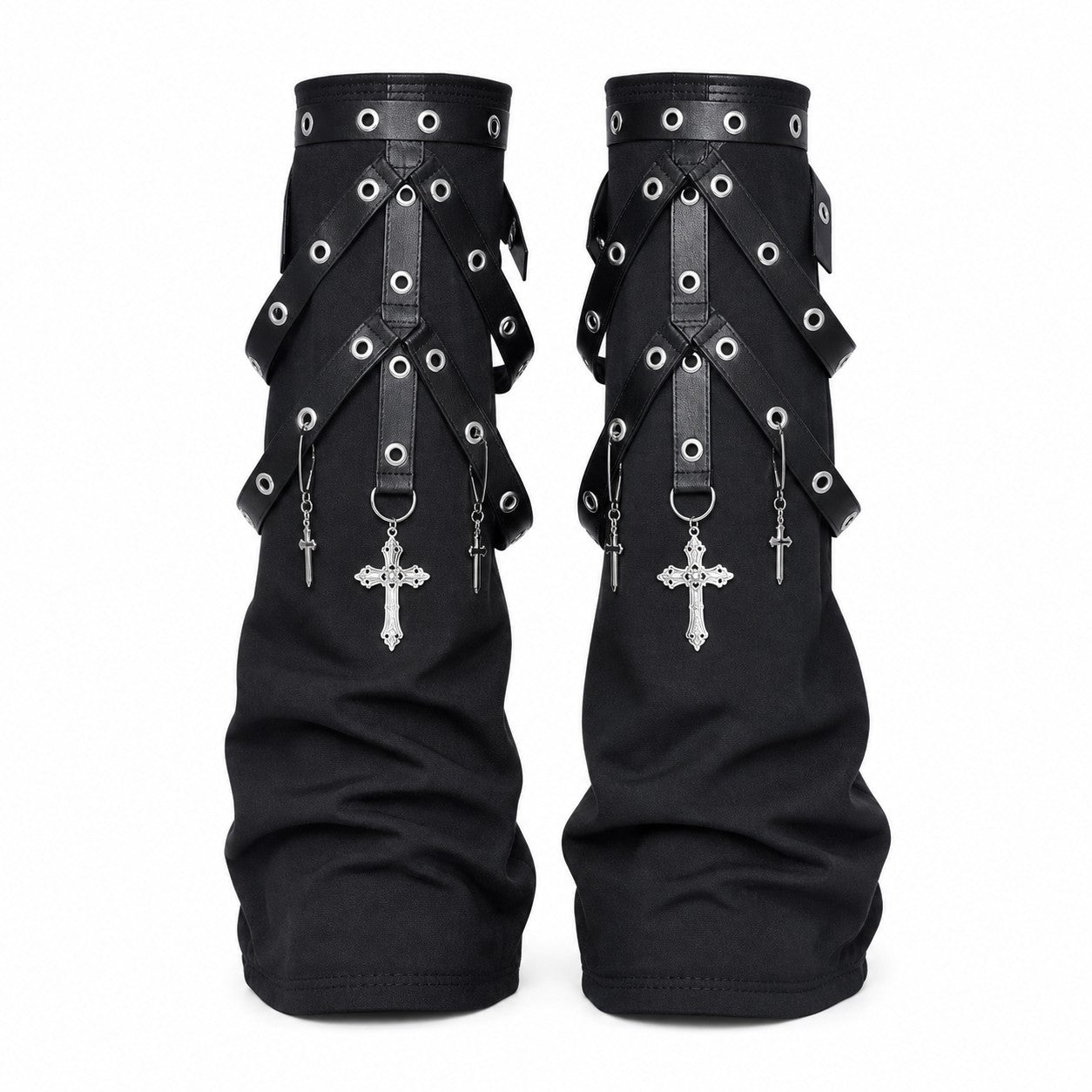 Eyelet Strap Leg Warmers with Cross Charms