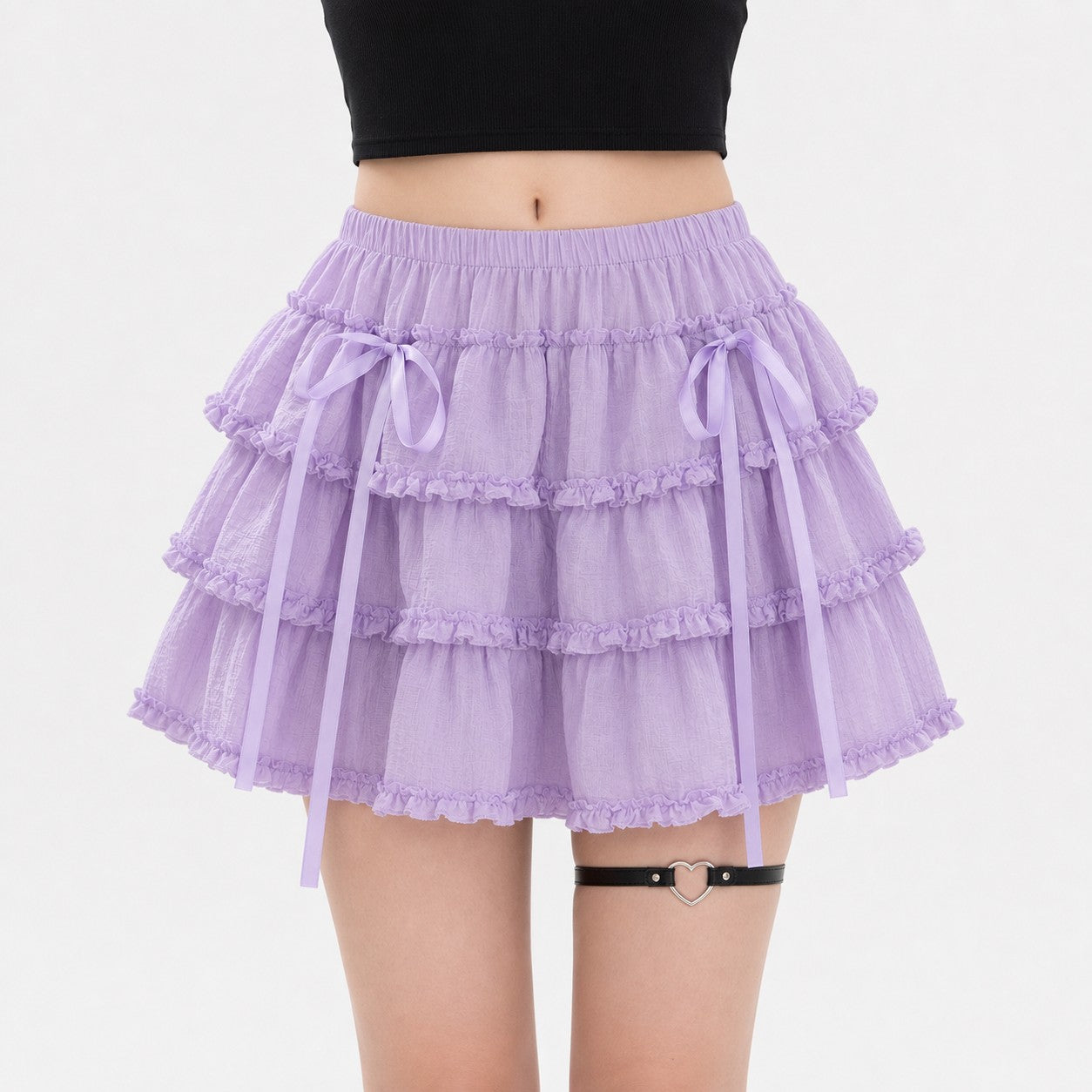 Tiered Ruffle Cake Mini Skirt with Ribbon Ties