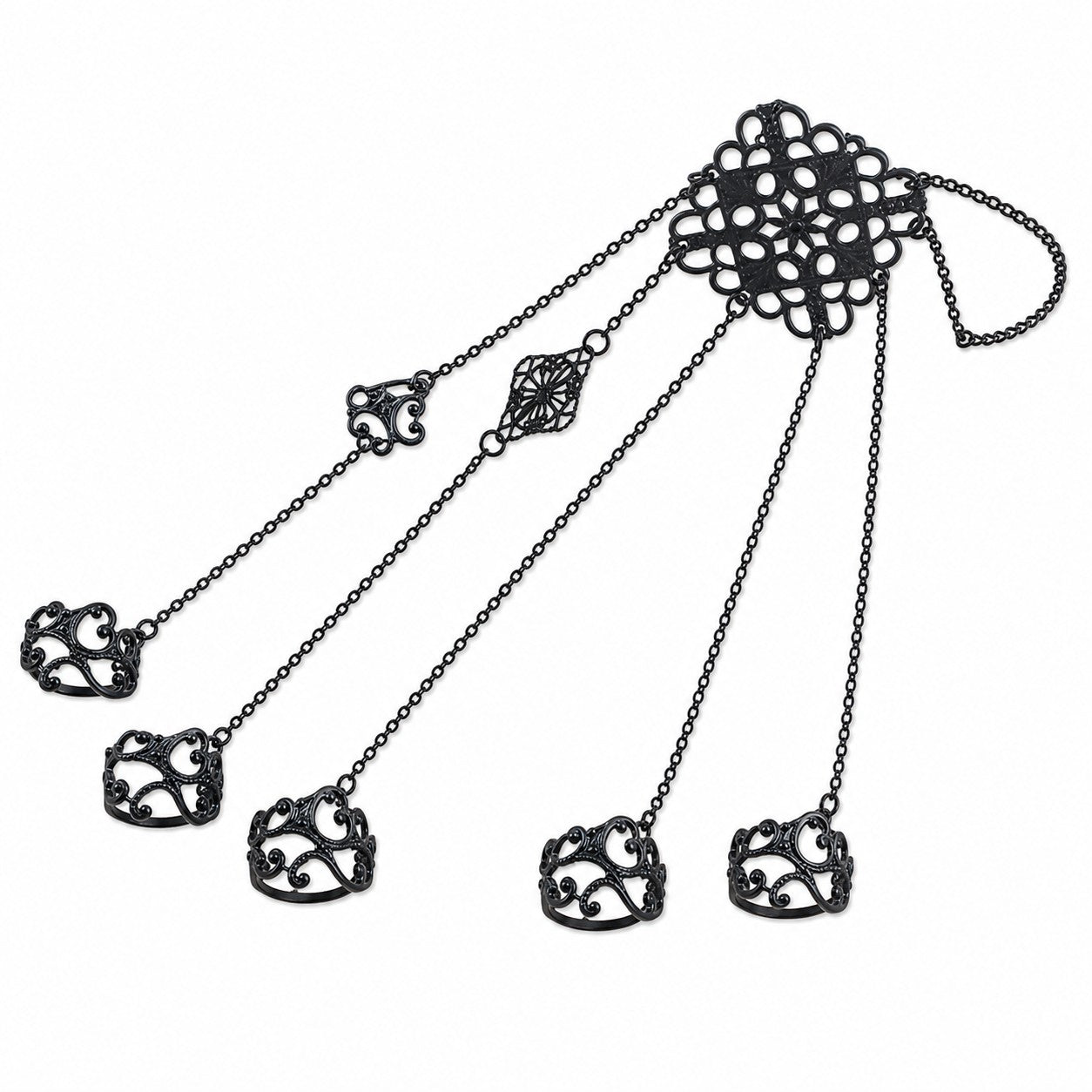 Gothic Filigree Hand Chain with Finger Rings
