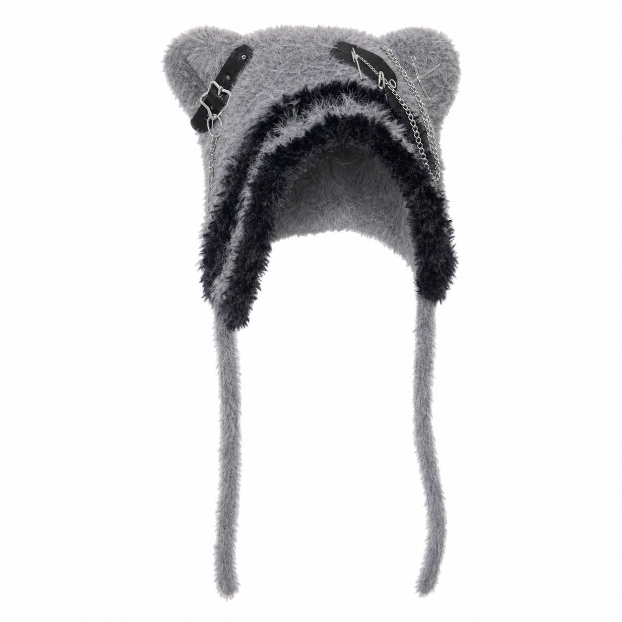 Fuzzy Bear Ear Hat with Chains & Cross