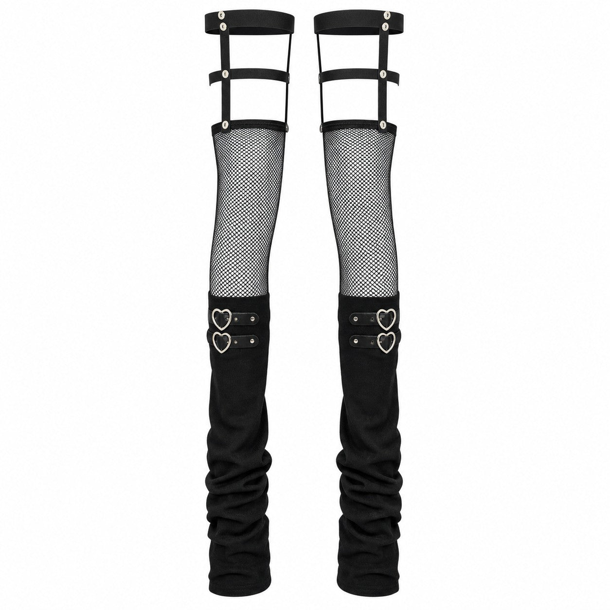 Fishnet Flare Leg Warmers with Heart Buckles
