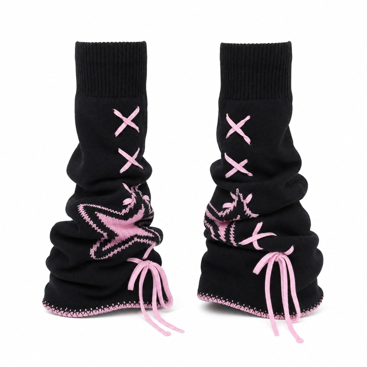 women-y2k-aesthetic-star-leg-warmers-japanese-ankle-warmer-knee-high-knitted-foot-cover-bandage-autumn-long-socks Black