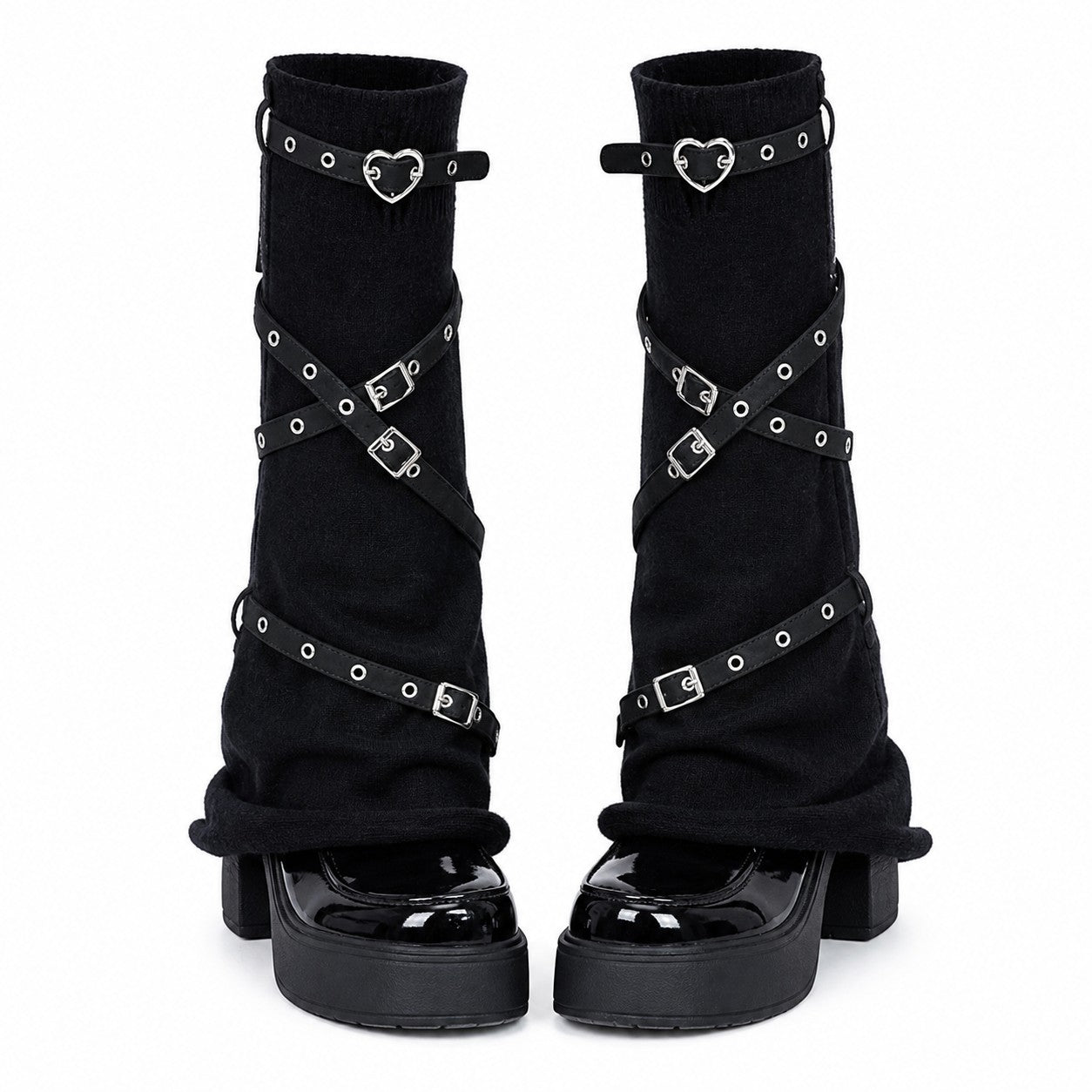 Heart Buckle Harness Knit Leg Warmers