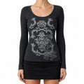 Baroque Filigree Print Waffle Long Sleeve Top