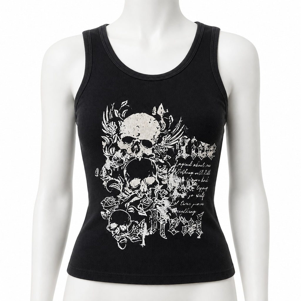 Skull & Wings Print Y2K Grunge Tank Top
