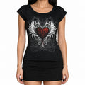 Winged Heart Print Burnout Grunge Crop Tee